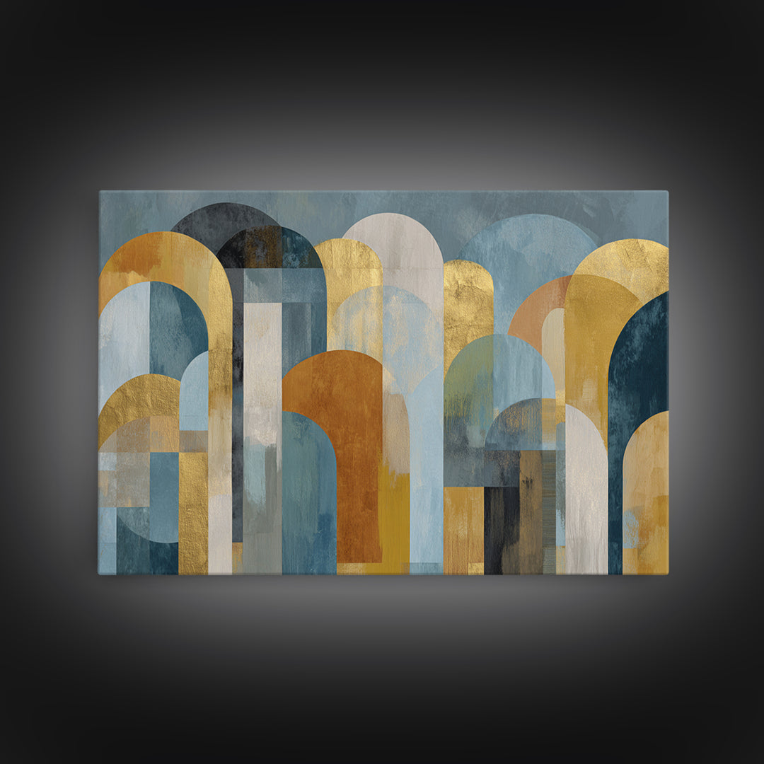 Gold Accented Abstract Arches Framed Canvas Print, Master Bedroom, Vinyl Wall Decal, Bedroom Decor, Abstract Art, Sanctuary, MAS-3x2-36