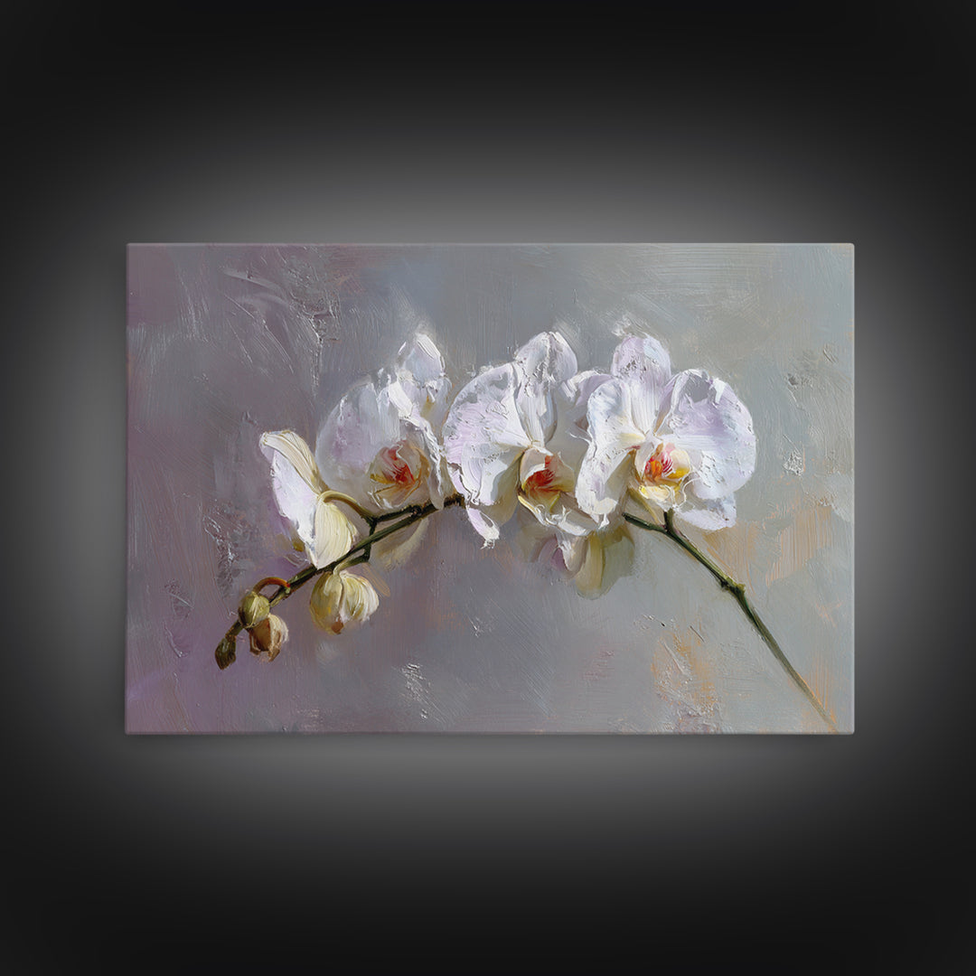 White Orchids Against Warm Gray Background Canvas Print, Master Bedroom, Over Bed Wall Art, Bedroom Decor, Oil Painting, MAS-3x2-37