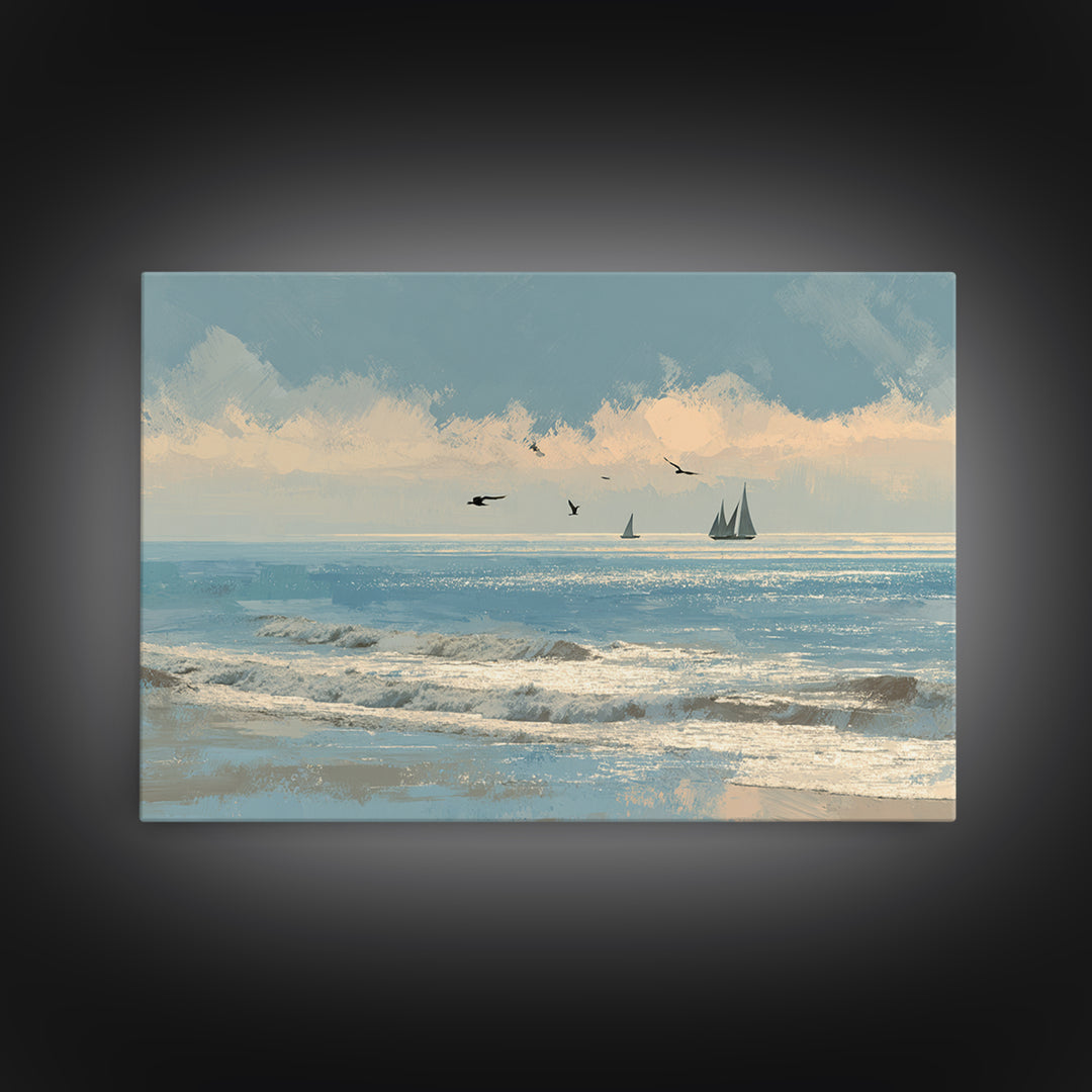Hotel Coastal Landscape Canvas Print, Master Bedroom, Neutral Decor, Bedroom Decor, Oil Painting, Sanctuary, Home Decor, MAS-3x2-49