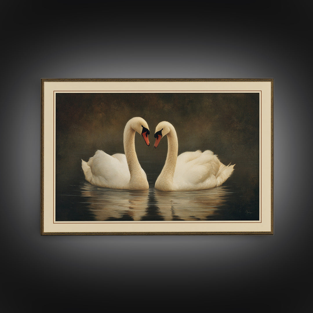 Romantic Swan Pair on Dark Water Canvas Print, Master Bedroom, Wall Decal, Bedroom Decor, Watercolor Art, Sanctuary, MAS-3x2-67