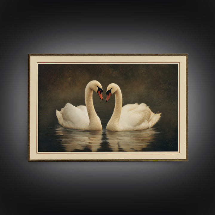 Romantic Swan Pair on Dark Water Canvas Print, Master Bedroom, Wall Decal, Bedroom Decor, Watercolor Art, Sanctuary, MAS-3x2-67