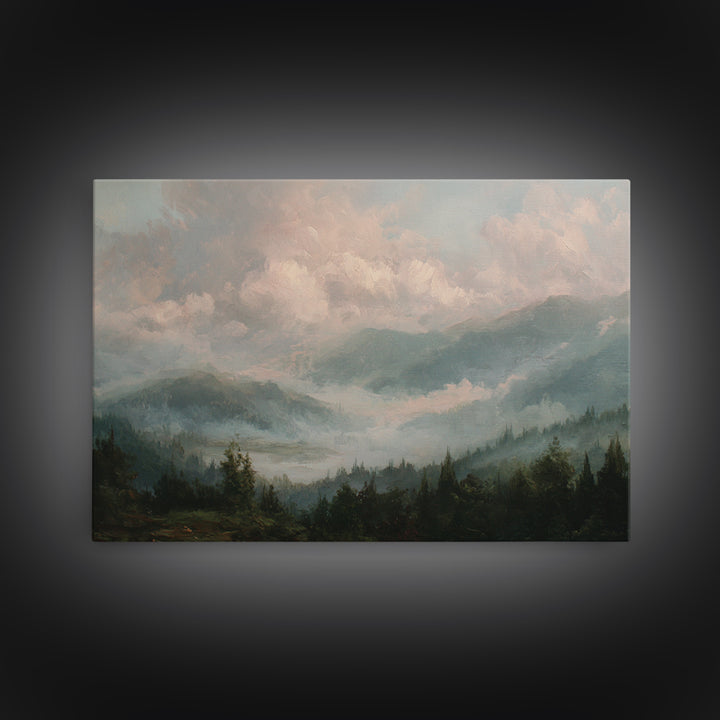 Blush and Taupe Cloudscape Framed Canvas Print, Master Bedroom, Over Bed Wall Art, Bedroom Decor, Oil Painting, Sanctuary, MAS-3x2-82