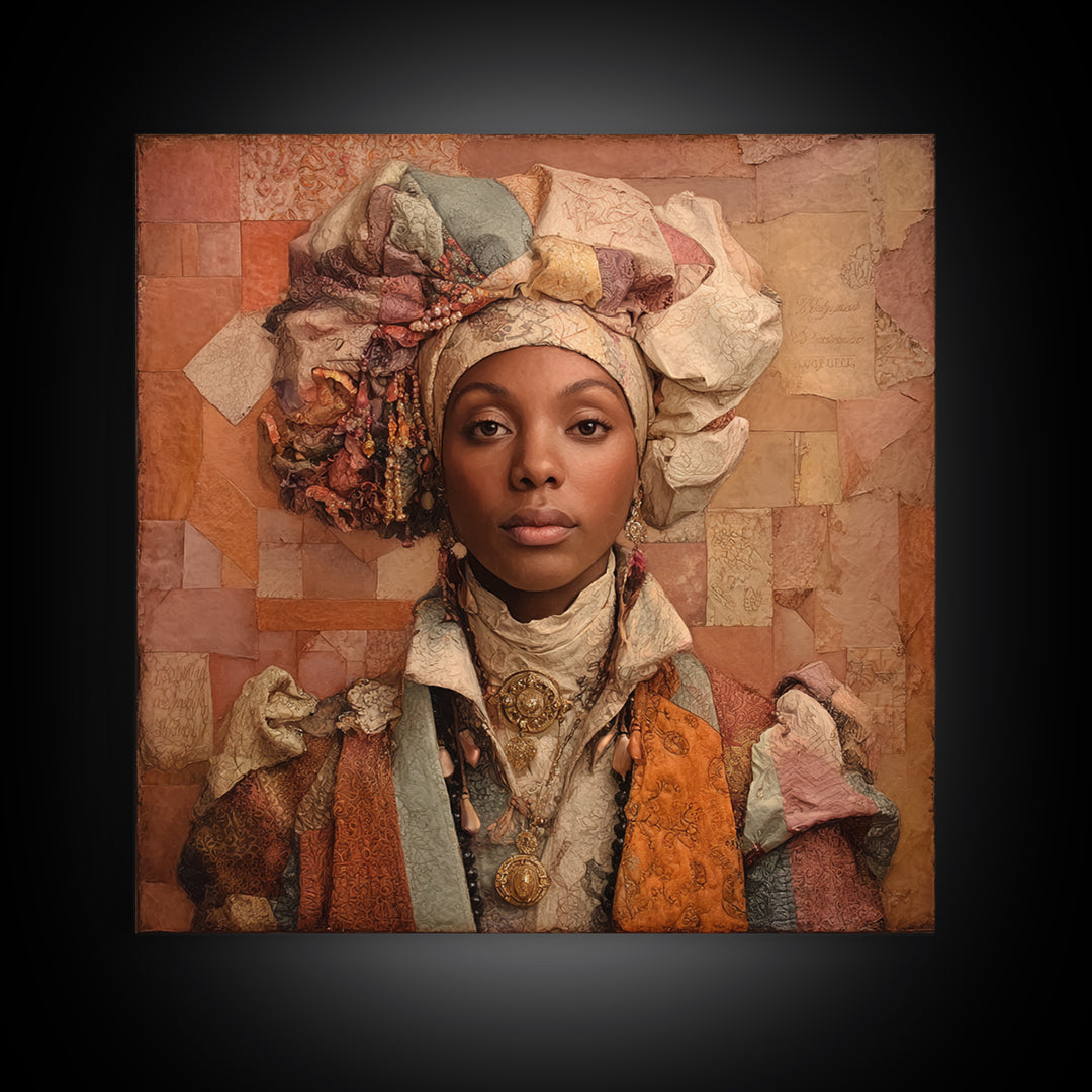 Ornate Portrait with Layered Textiles and Jewels Canvas Print, Maximalist Art, Home Decor, Living Room Decor, Fine Art, Maximal, MAX-1x1-4