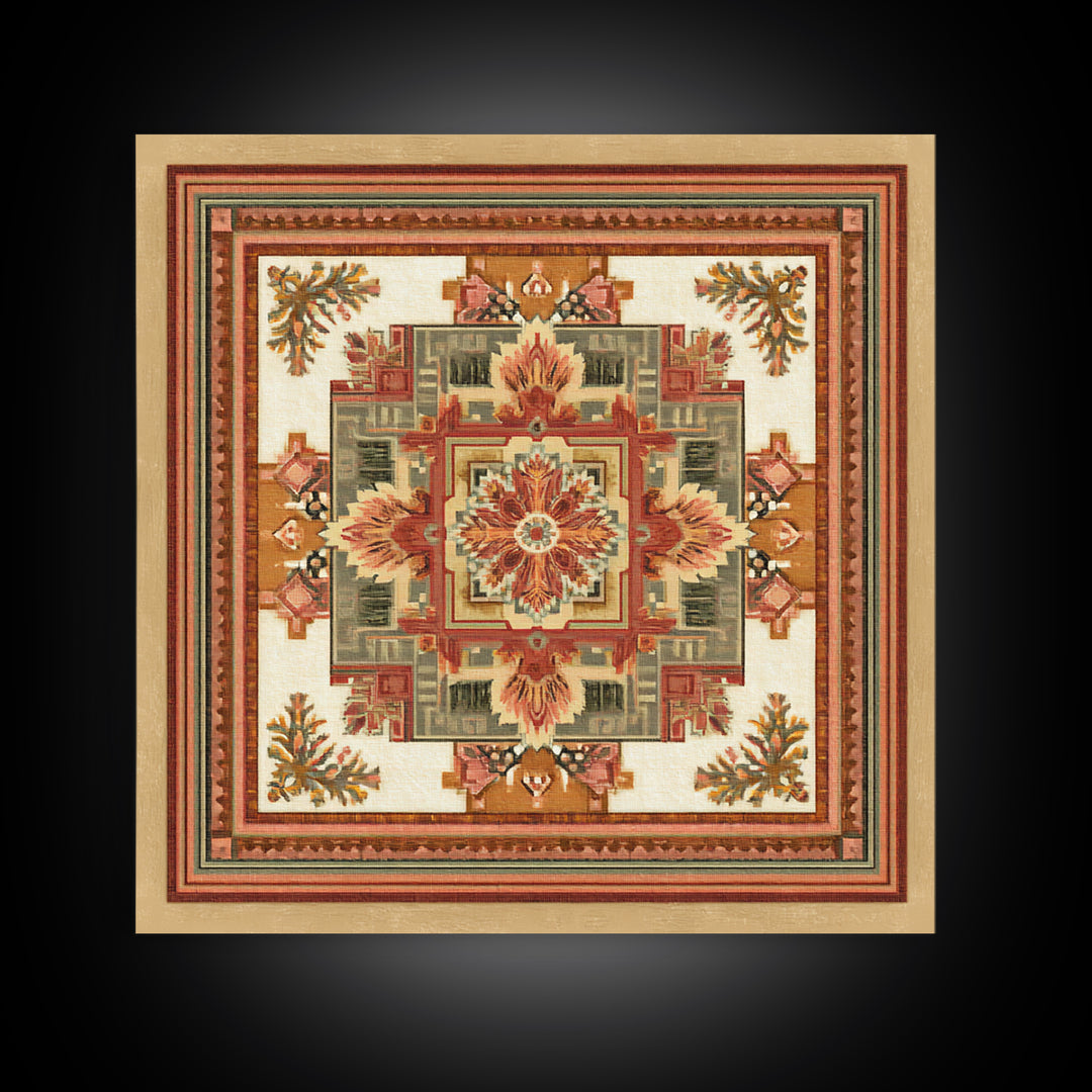 Bohemian Textile Pattern Framed Canvas Print, Maximalist Art, Art Nouveau, Living Room Decor, Maximal, Living Room Wall Art, MAX-1x1-44