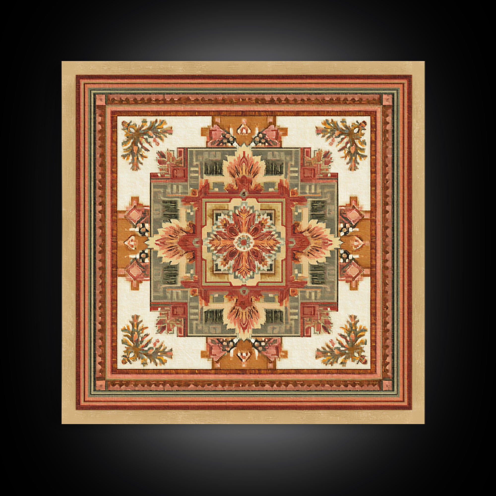Bohemian Textile Pattern Framed Canvas Print, Maximalist Art, Art Nouveau, Living Room Decor, Maximal, Living Room Wall Art, MAX-1x1-44
