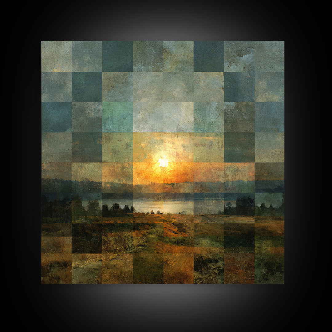 Eclectic Checkerboard Landscape Canvas Print, Maximalist Art, Fine Art Print, Living Room Decor, Maximal, Digital Prints, MAX-1x1-5
