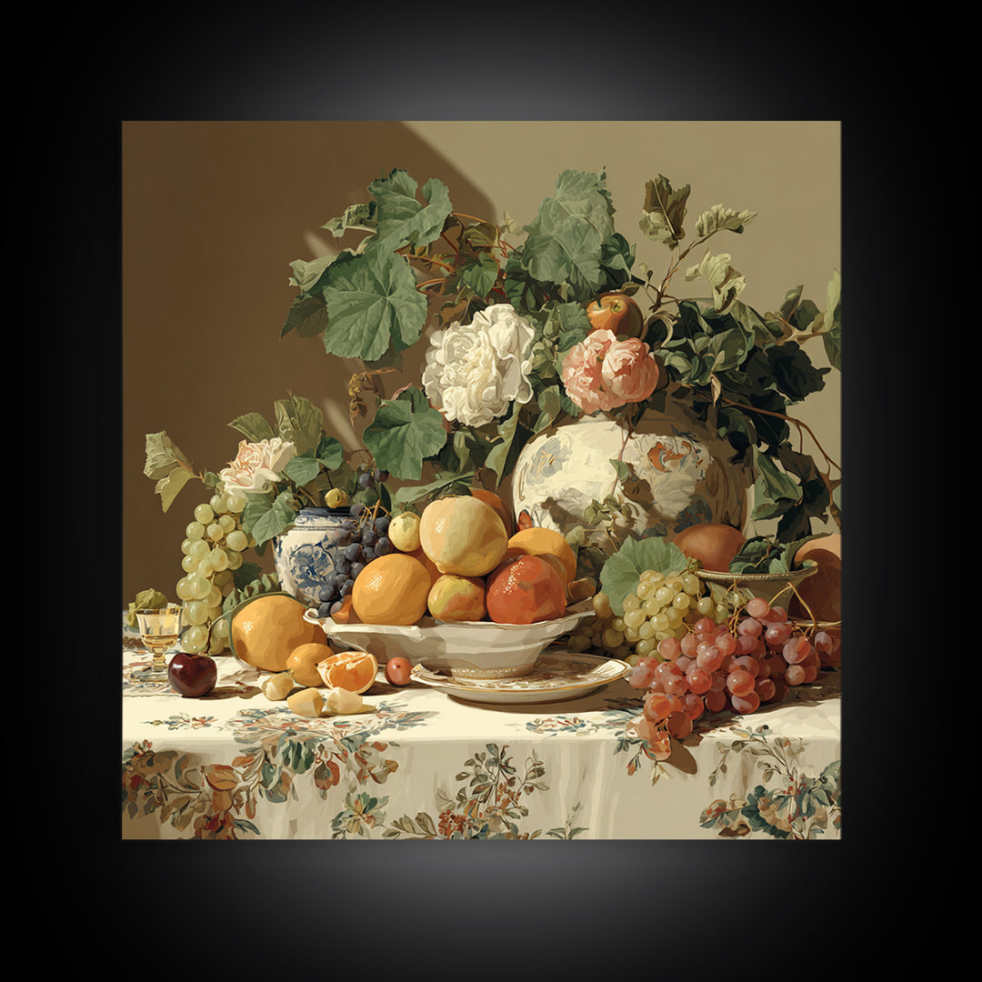 Rococo Fruit Feast Framed Canvas Print, Maximalist Art, Neutral Decor, Living Room Decor, Fine Art, Maximal, Home Decor, MAX-1x1-63