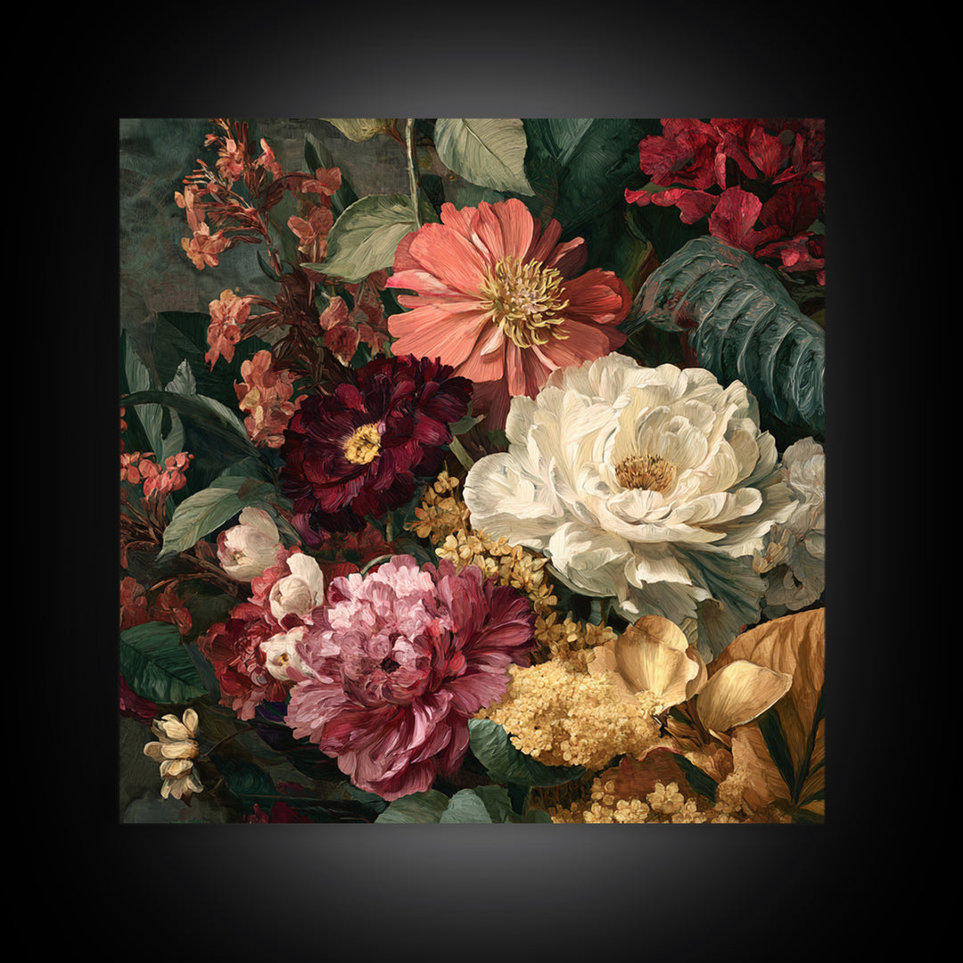 Crowded Botanical Tapestry Framed Canvas Print, Maximalist Art, Digital Print, Living Room Decor, Oil Painting, Maximal, MAX-1x1-7