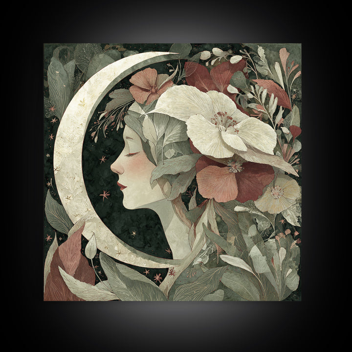 Patterned Moon Goddess Framed Canvas Print, Maximalist Art, Funky Wall Art, Living Room Decor, Fine Art, Maximal, MAX-1x1-72