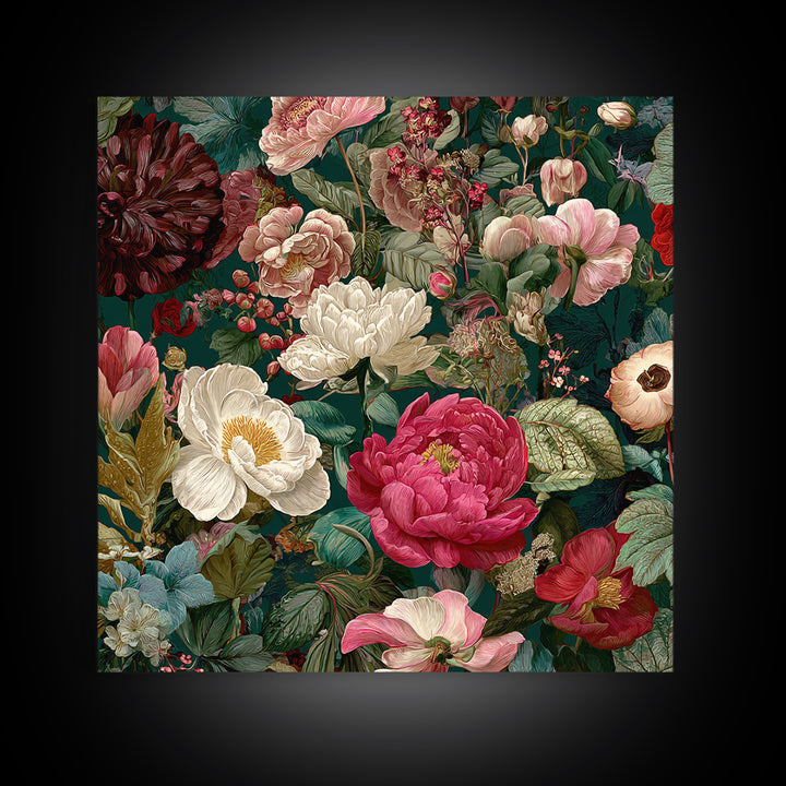 Crowded Botanical Tapestry Framed Canvas Print, Maximalist Art, Boho Decor, Living Room Decor, Fine Art, Maximal, Art Print, MAX-1x1-79