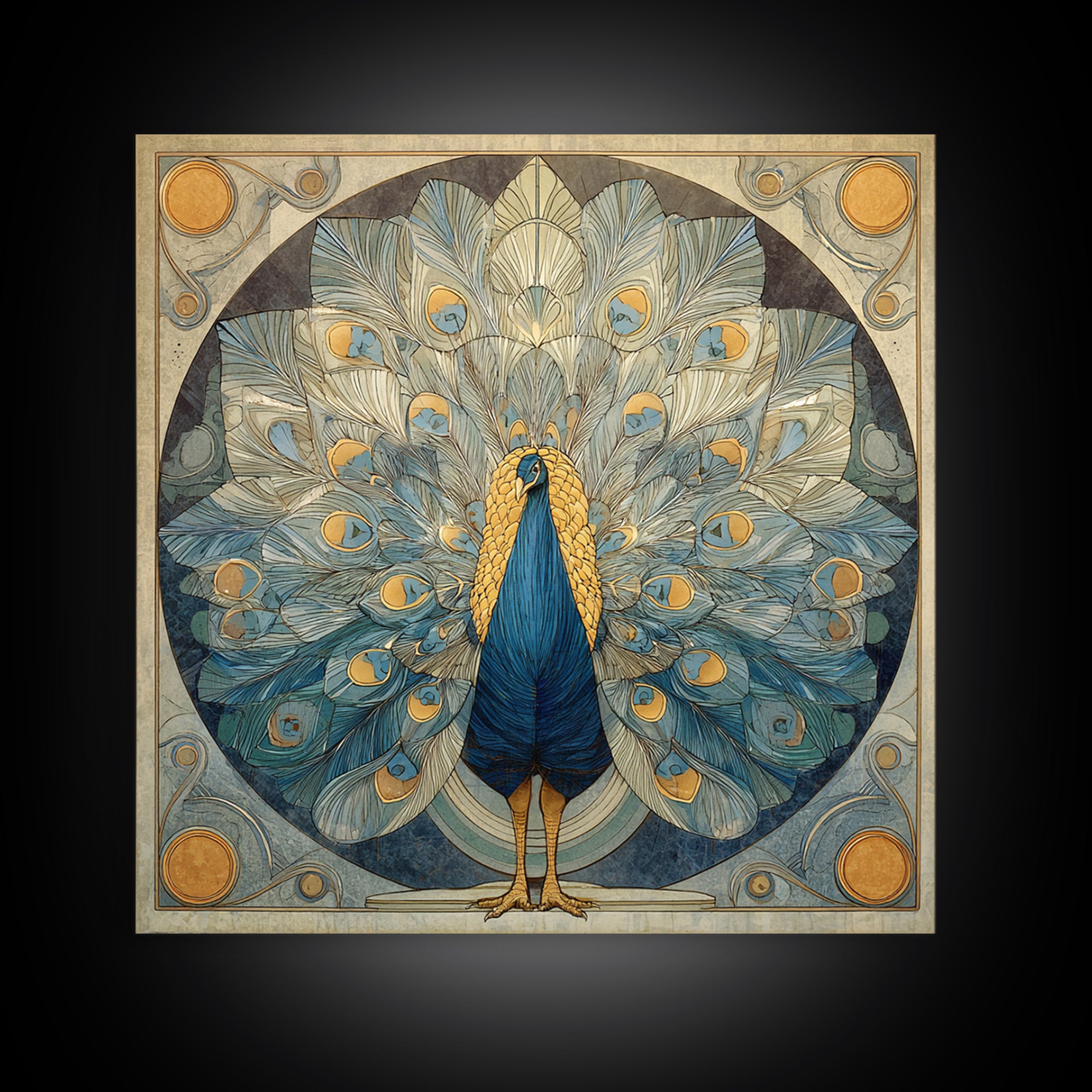 Dramatic Peacock with Oversized Feather Pattern Canvas Print, Maximalist Art, Original Painting, Living Room Decor, Maximal, MAX-1x1-8