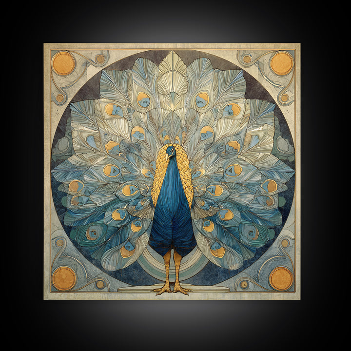 Dramatic Peacock with Oversized Feather Pattern Canvas Print, Maximalist Art, Original Painting, Living Room Decor, Maximal, MAX-1x1-8