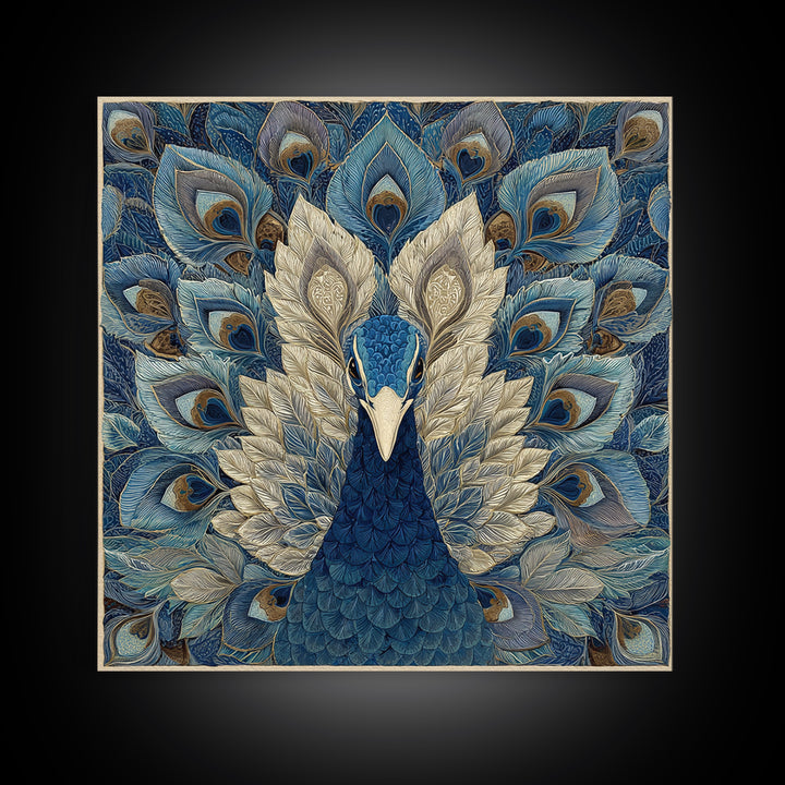 Dramatic Peacock with Oversized Feather Pattern Canvas Print, Maximalist Art, Fine Art Print, Living Room Decor, Maximal, MAX-1x1-80