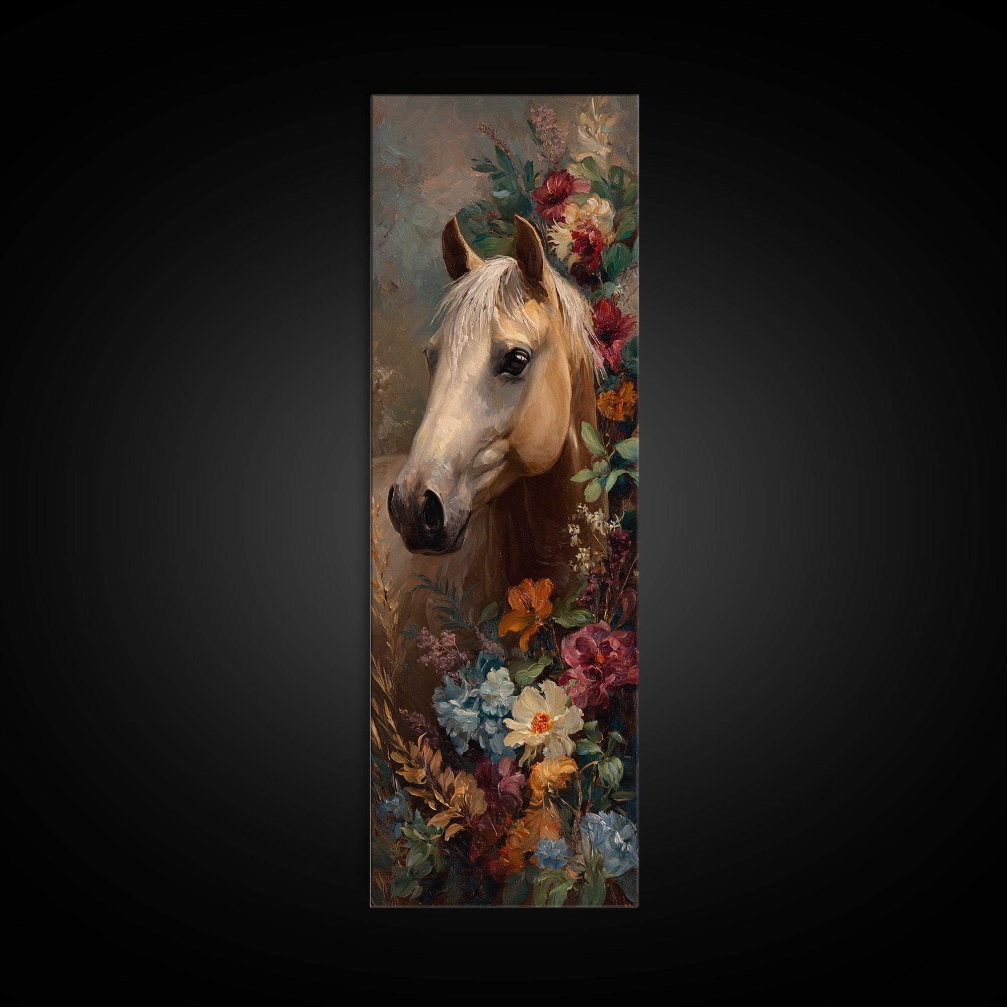 Jewel Tone Horse Portrait Canvas Print, Maximalist Art, Boho Wall Art, Living Room Decor, Oil Painting, Maximal, MAX-1x3-33