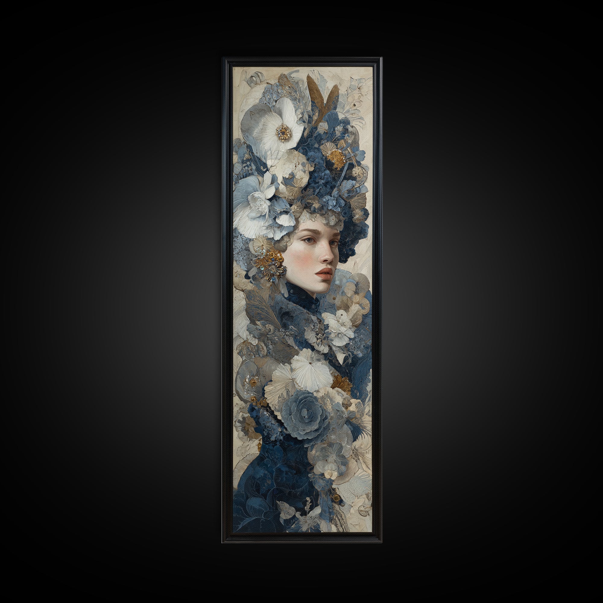 Ornate Portrait with Layered Textiles and Jewels Canvas Print, Maximalist Art, Digital Print, Living Room Decor, Maximal, MAX-1x3-40