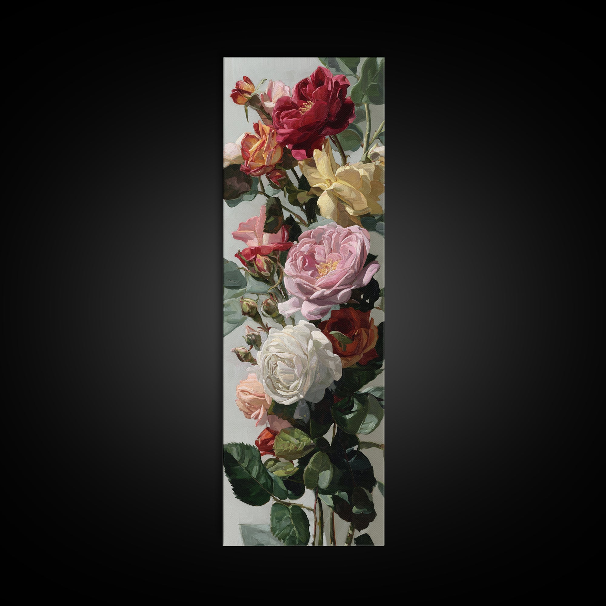 Baroque Roses Mixed Framed Canvas Print, Maximalist Art, Luxury Decor, Living Room Decor, Abstract Art, Maximal, MAX-1x3-66