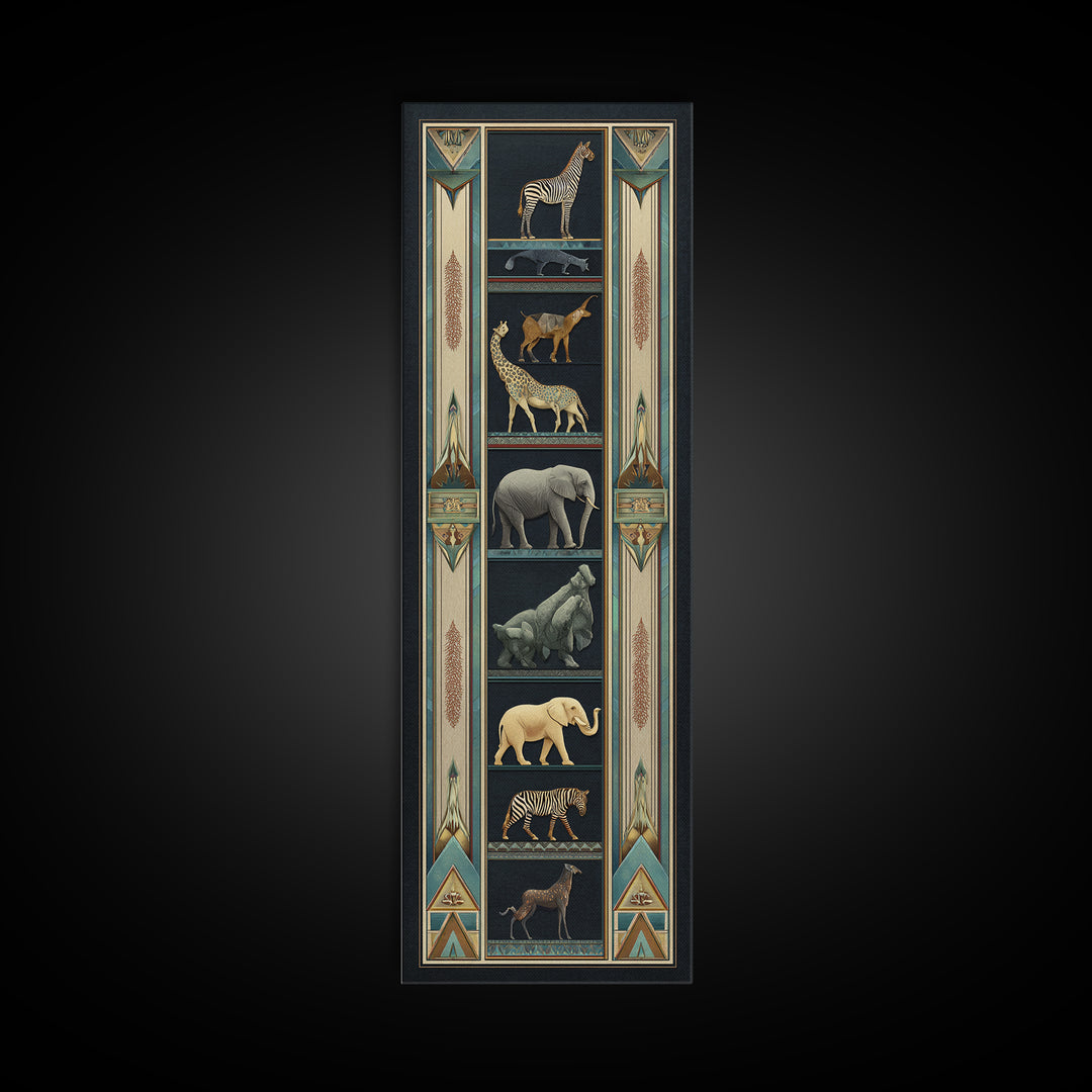 Folk Art Animal Parade Framed Canvas Print, Maximalist Art, Unique Wall Art, Living Room Decor, Oil Painting, Maximal, MAX-1x3-76
