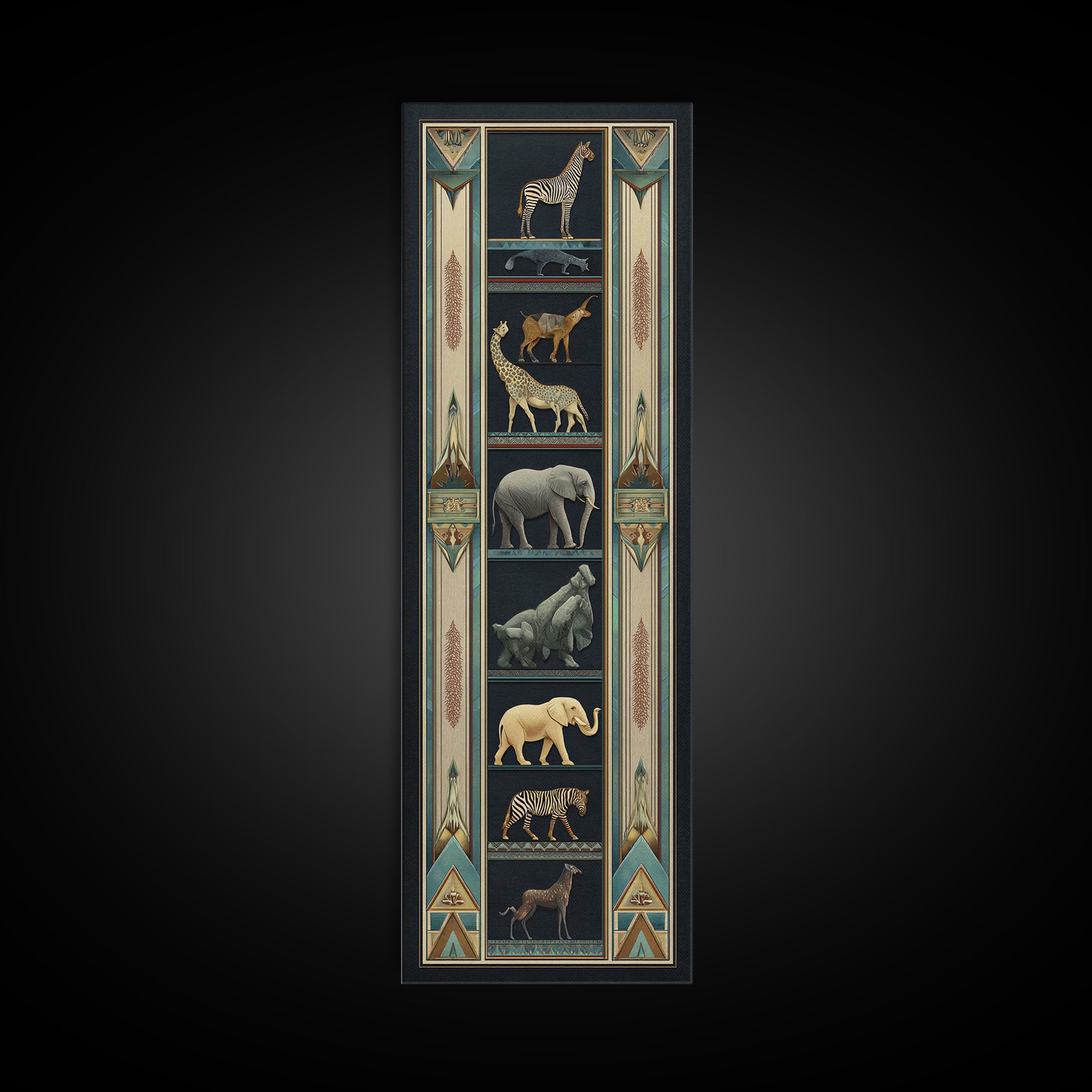 Folk Art Animal Parade Framed Canvas Print, Maximalist Art, Unique Wall Art, Living Room Decor, Oil Painting, Maximal, MAX-1x3-76