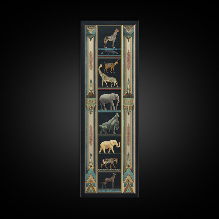 Folk Art Animal Parade Framed Canvas Print, Maximalist Art, Unique Wall Art, Living Room Decor, Oil Painting, Maximal, MAX-1x3-76