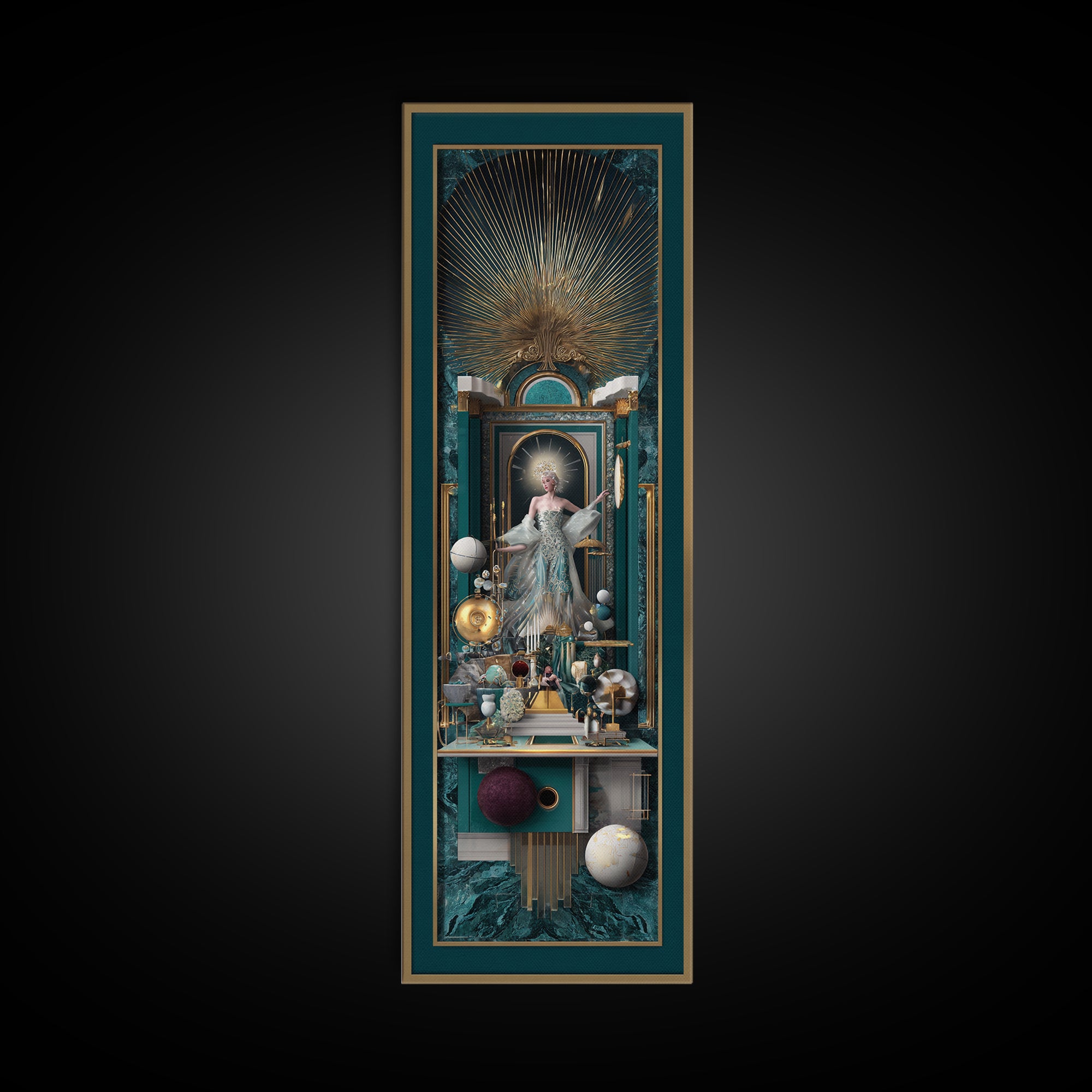 Surreal Room of Floating Objects as Decorative Canvas Print, Maximalist Art, Digital Art, Living Room Decor, Fine Art, Maximal, MAX-1x3-93
