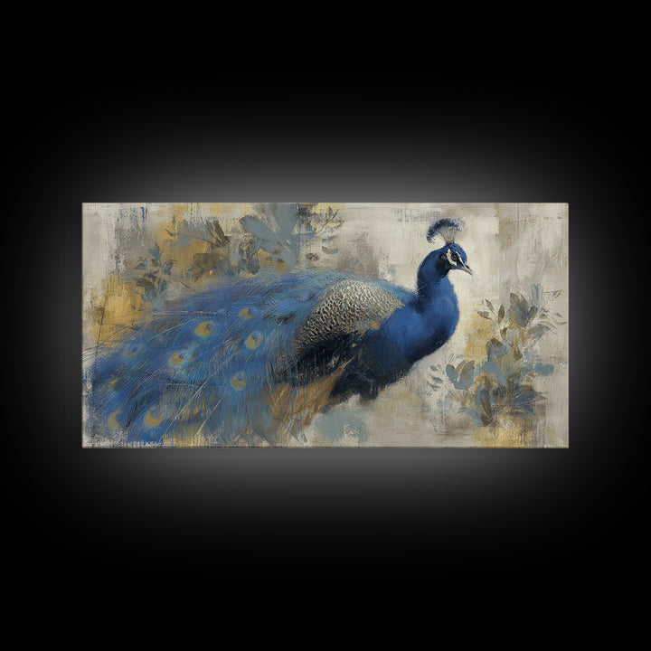 Dramatic Peacock with Oversized Feather Pattern Canvas Print, Maximalist Art, Modern Wall Art, Living Room Decor, Maximal, MAX-2x1-100