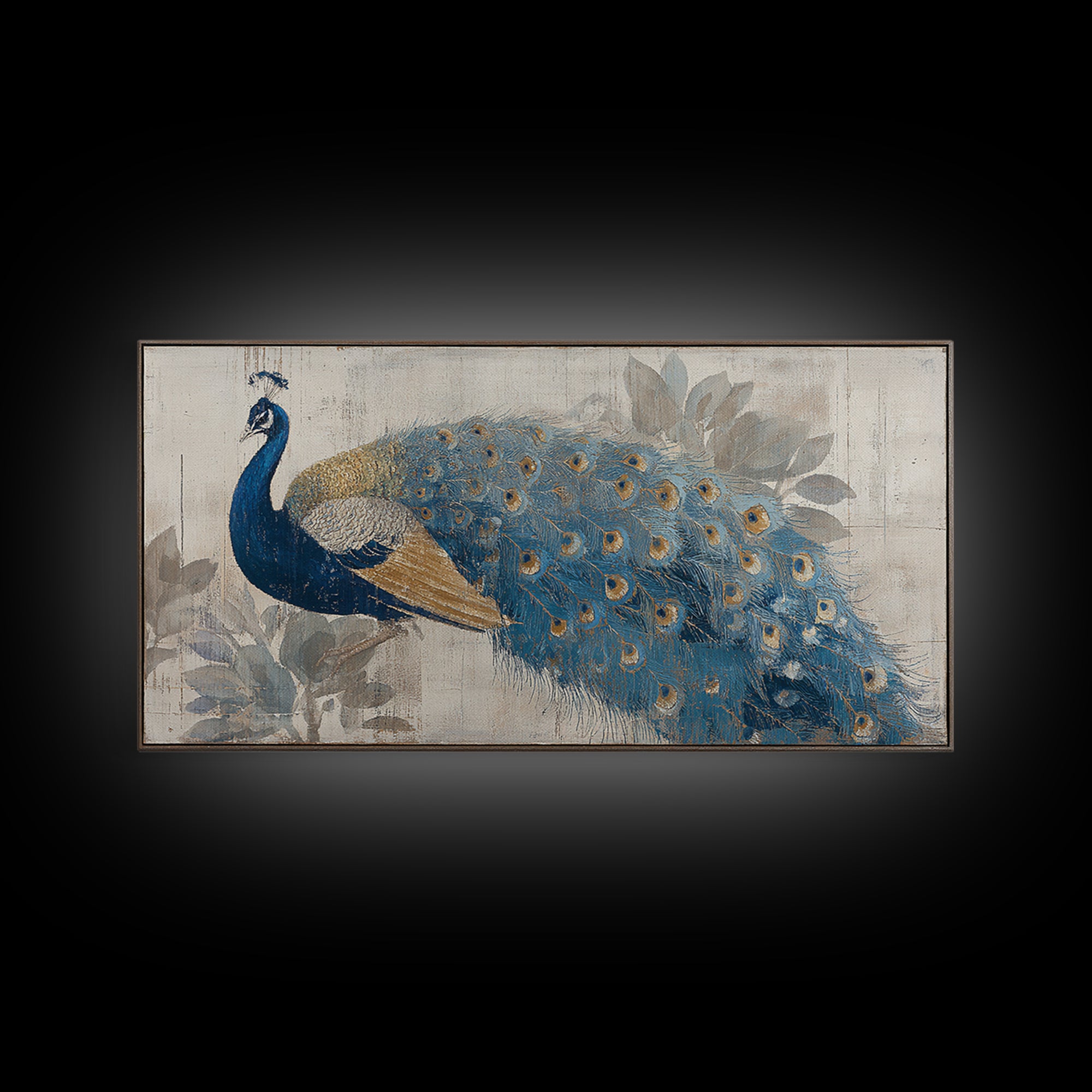 Dramatic Peacock with Oversized Feather Pattern Canvas Print, Maximalist Art, Contemporary Art, Living Room Decor, Maximal, MAX-2x1-28