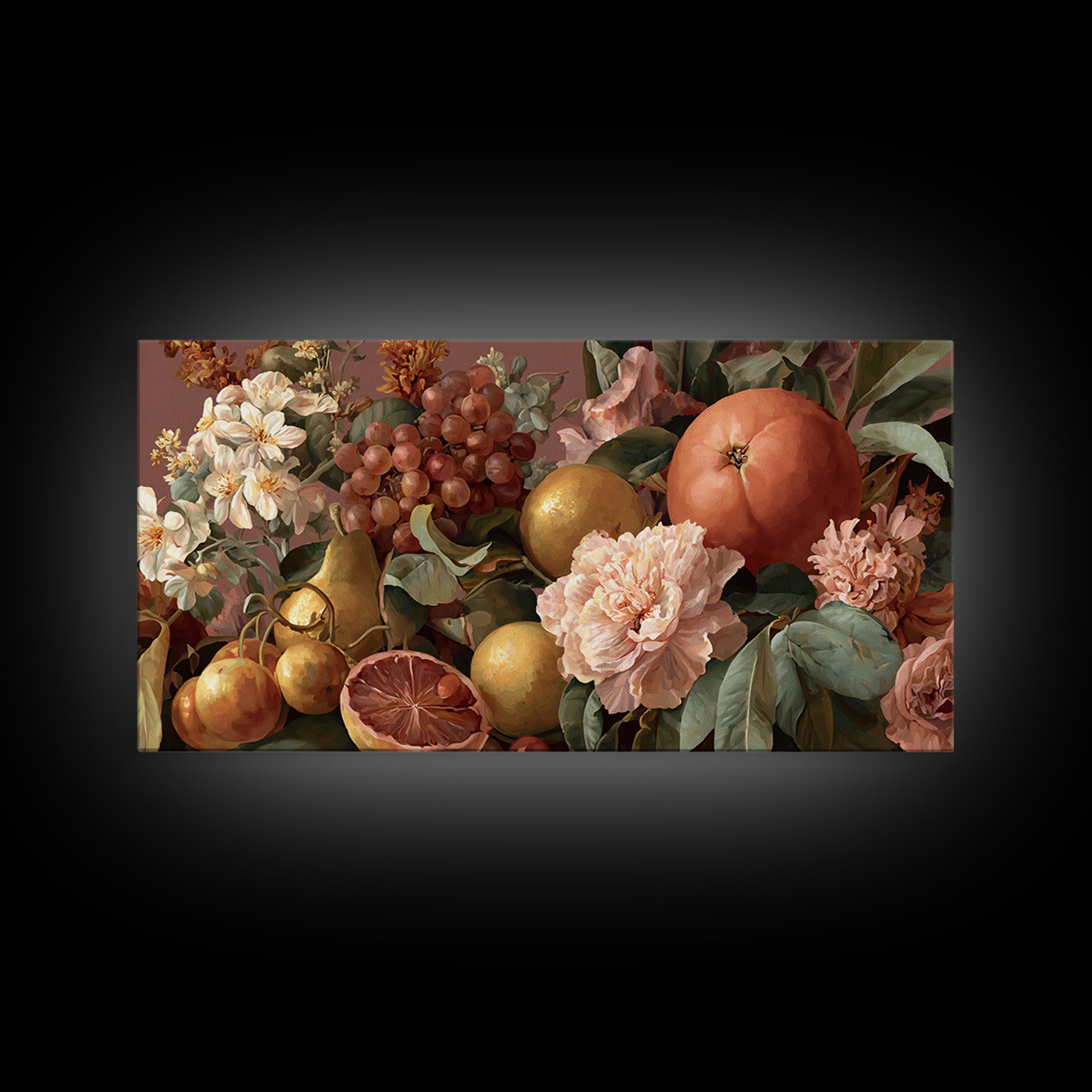 Rococo Fruit Feast Framed Canvas Print, Maximalist Art, Wall Art, Living Room Decor, Oil Painting, Maximal, Digital Print, MAX-2x1-35
