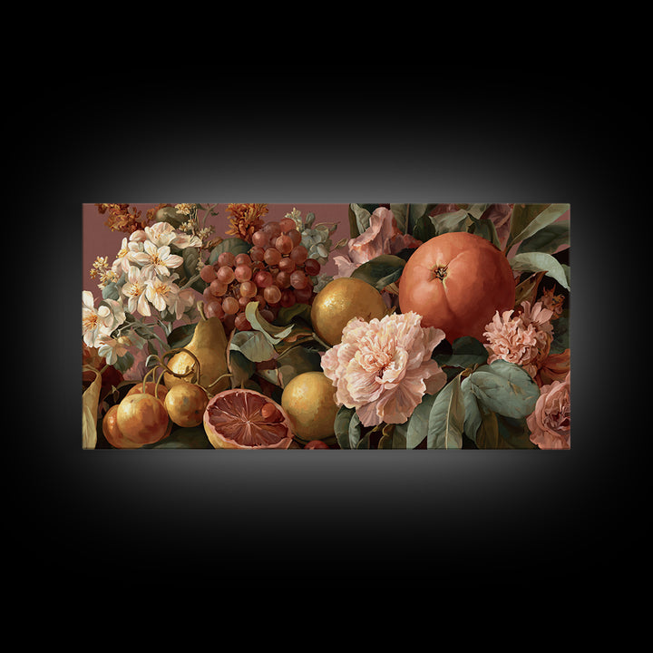 Rococo Fruit Feast Framed Canvas Print, Maximalist Art, Wall Art, Living Room Decor, Oil Painting, Maximal, Digital Print, MAX-2x1-35