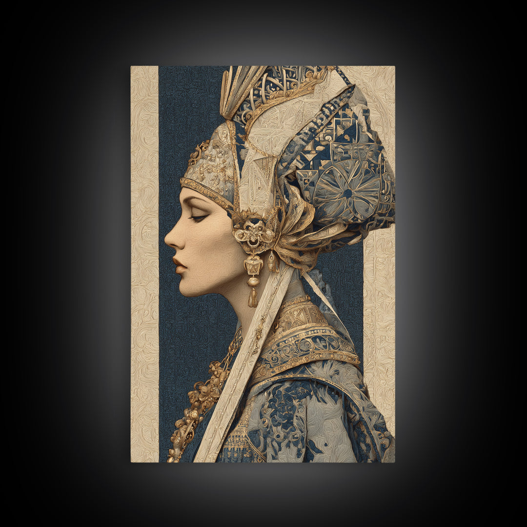 Ornate Portrait with Layered Textiles and Jewels Canvas Print, Maximalist Art, Printable Wall Art, Living Room Decor, Maximal, MAX-2x3-12