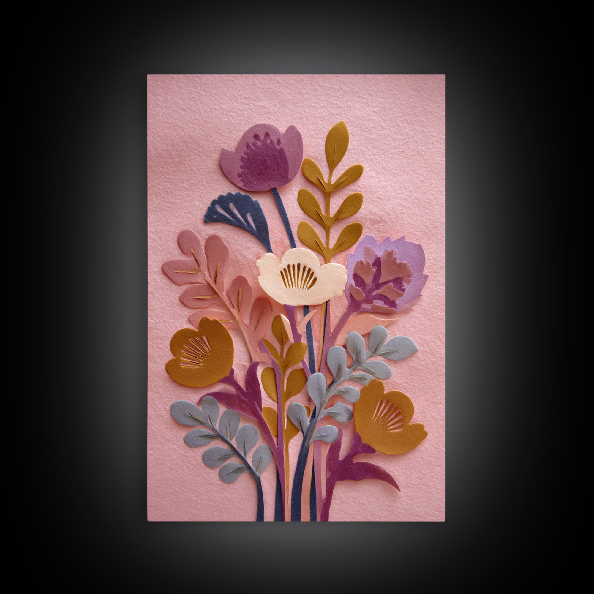 Matisse Inspired Cutouts with Vivid Floral Motifs Framed Canvas Print, Maximalist Art, Home Decor, Living Room Decor, Maximal, MAX-2x3-18