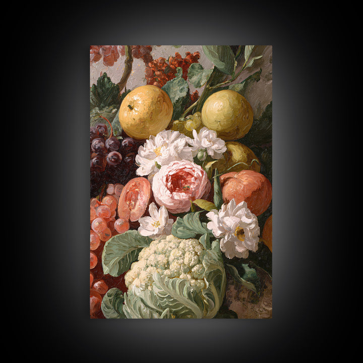 Rococo Fruit Feast Canvas Print, Maximalist Art, Digital Art, Living Room Decor, Maximal, Pink Wall Art, Dopamine Decor, MAX-2x3-23