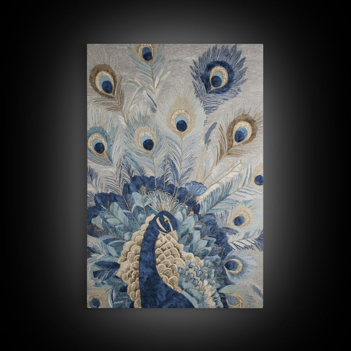 Dramatic Peacock with Oversized Feather Pattern Canvas Print, Maximalist Art, Contemporary Art, Living Room Decor, Maximal, MAX-2x3-40