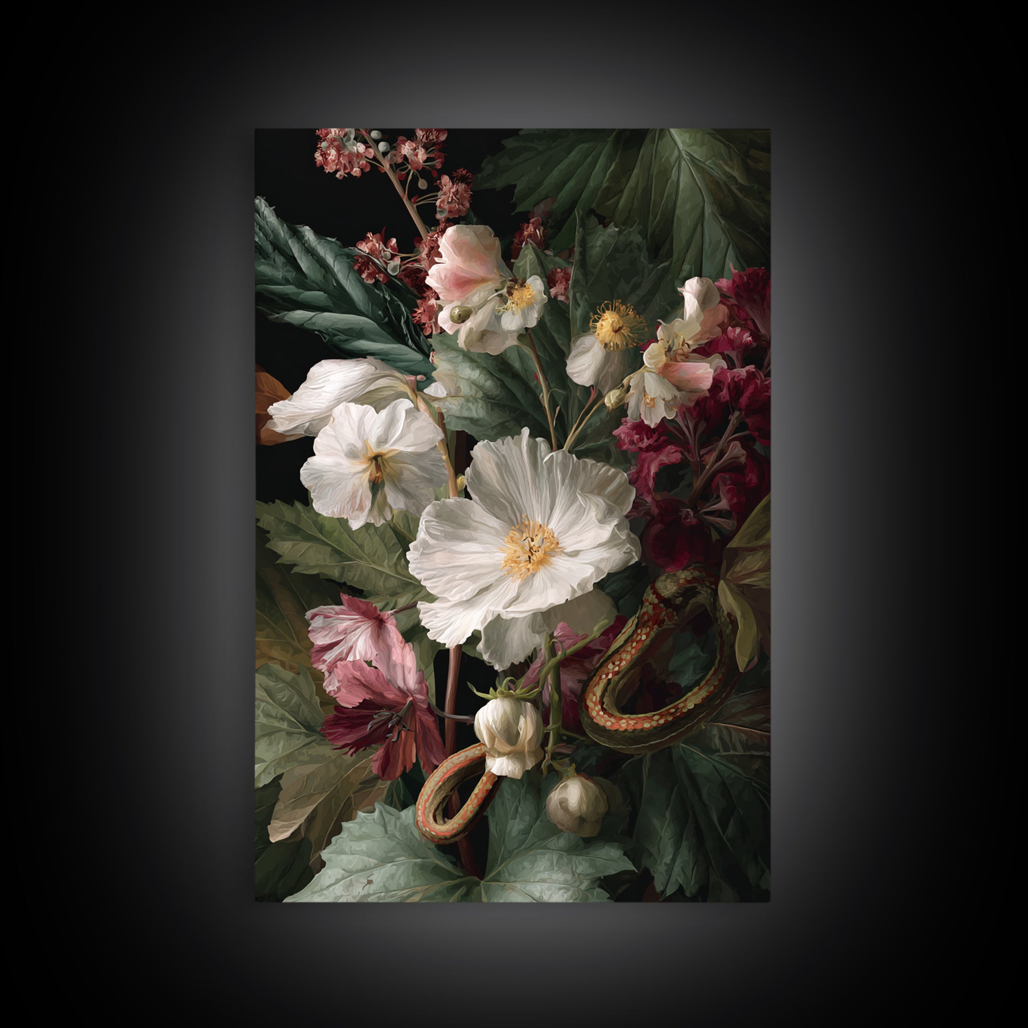 Highly Patterned Snake and Flower Composition Canvas Print, Maximalist Art, Living Room Decor, Oil Painting, Maximal, MAX-2x3-45
