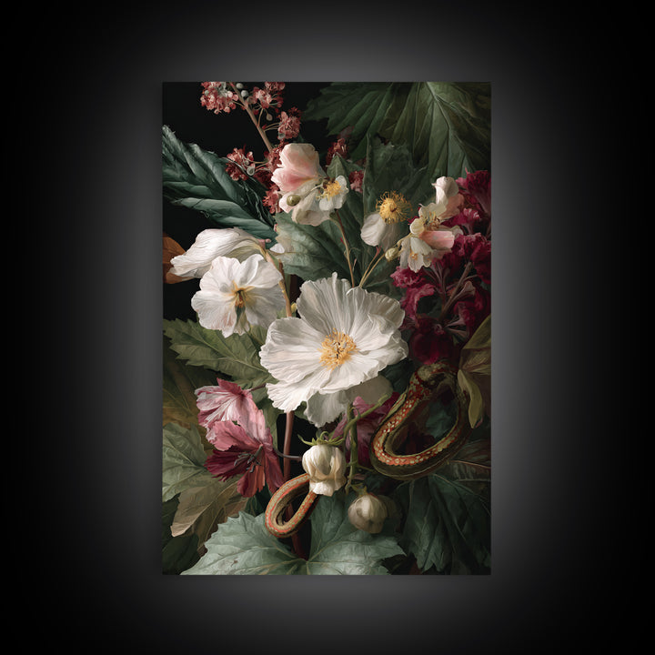 Highly Patterned Snake and Flower Composition Canvas Print, Maximalist Art, Living Room Decor, Oil Painting, Maximal, MAX-2x3-45