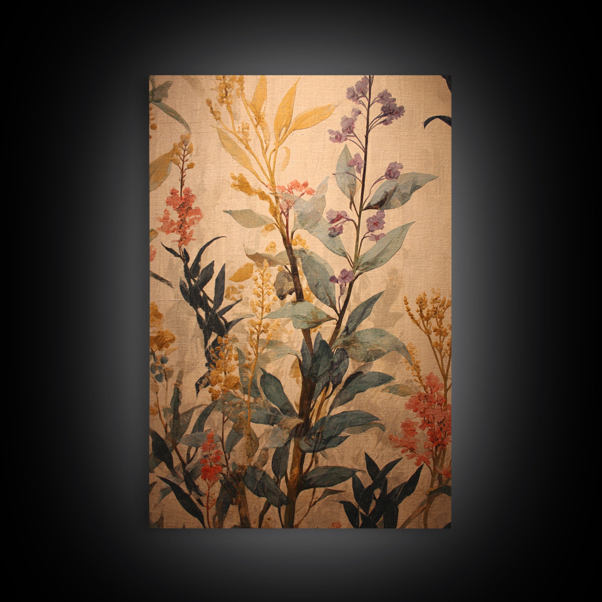 Crowded Botanical Tapestry Framed Canvas Print, Maximalist Art, Modern Art, Living Room Decor, Oil Painting, Maximal, MAX-2x3-87