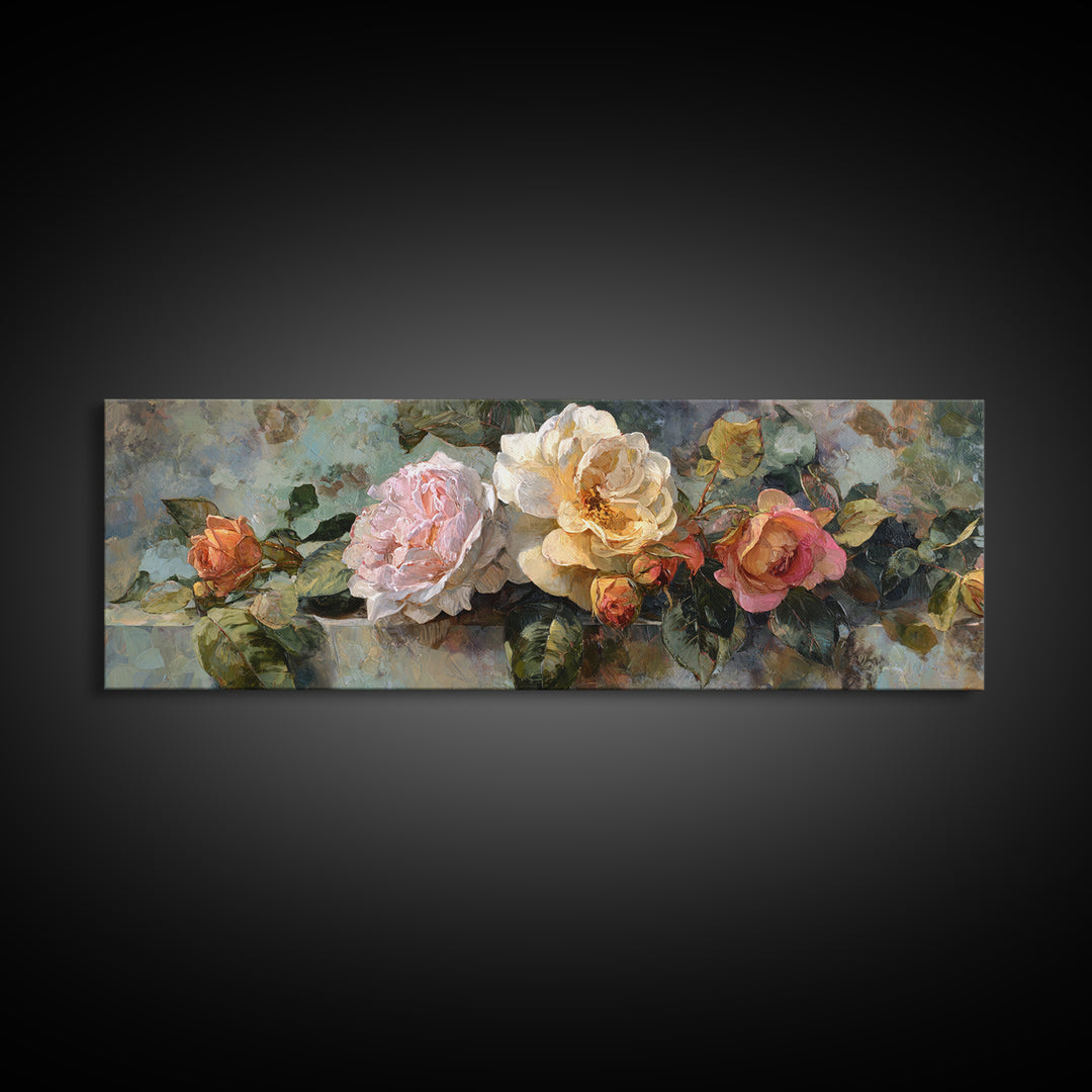 Baroque Roses Mixed Canvas Print, Maximalist Art, Living Room Wall Art, Living Room Decor, Abstract Art, Maximal, Boho Decor, MAX-3x1-94