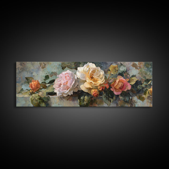Baroque Roses Mixed Canvas Print, Maximalist Art, Living Room Wall Art, Living Room Decor, Abstract Art, Maximal, Boho Decor, MAX-3x1-94
