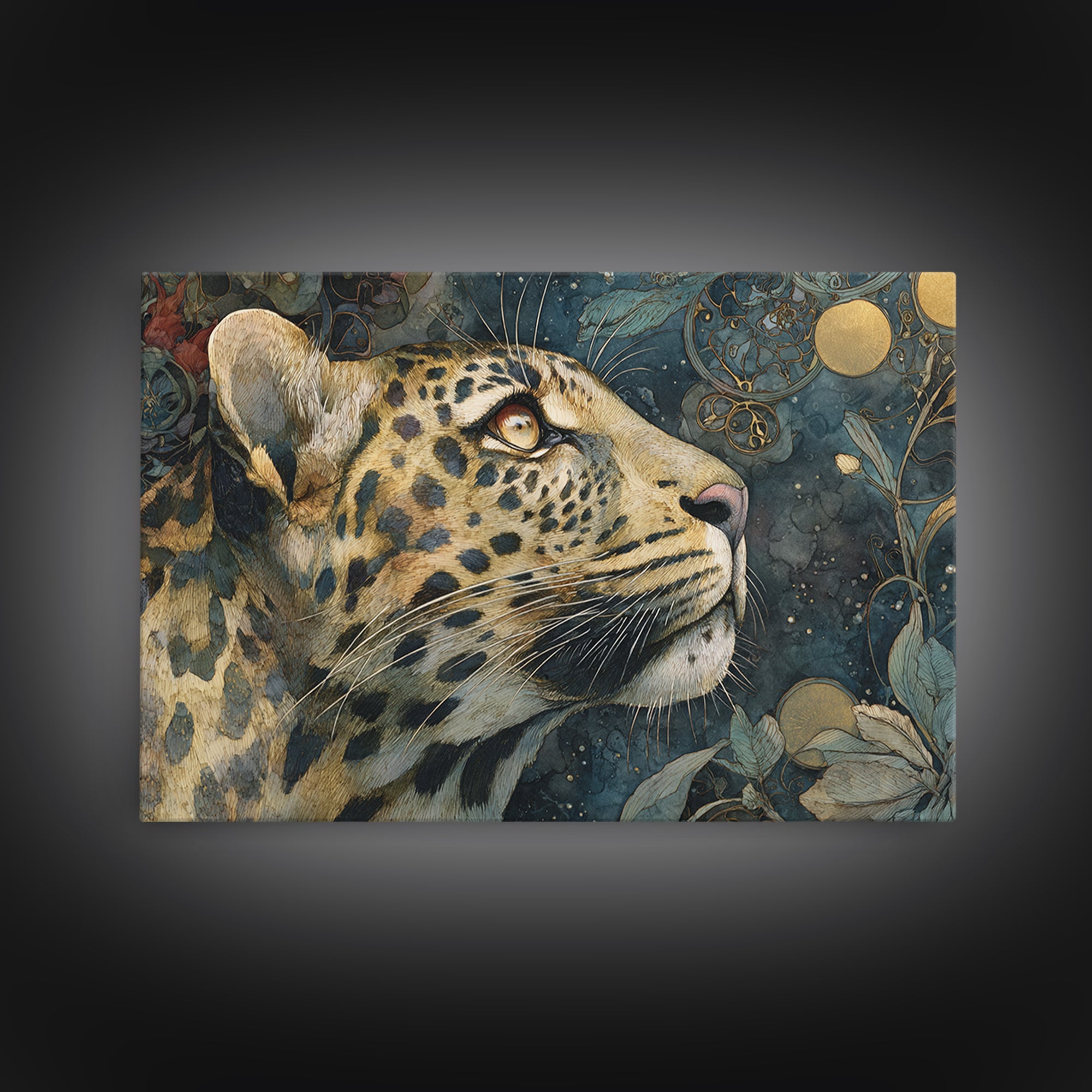 Rainbow Leopard Portrait Framed Canvas Print, Maximalist Art, Leopard Print, Living Room Decor, Oil Painting, Maximal, MAX-3x2-40