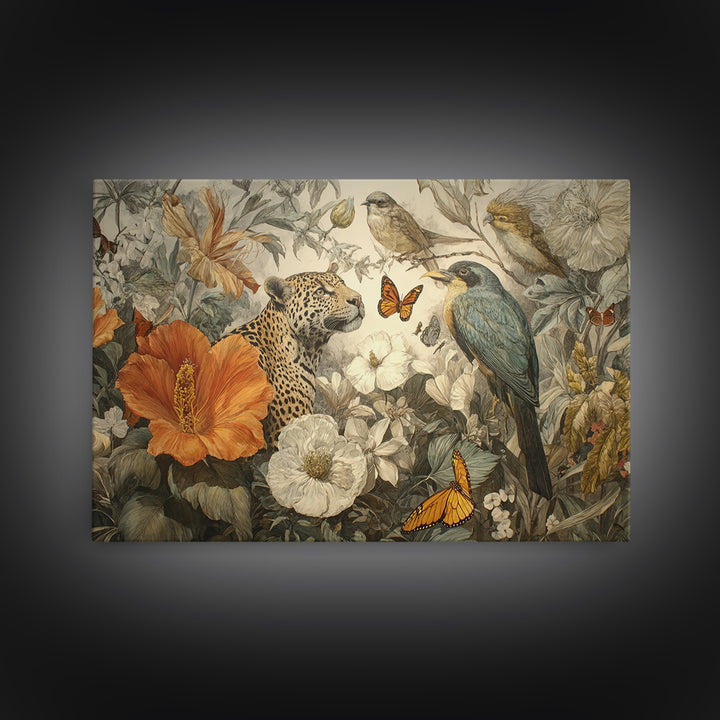 Explosive Floral Jungle Framed Canvas Print, Maximalist Art, Modern Art, Living Room Decor, Oil Painting, Maximal, MAX-3x2-5