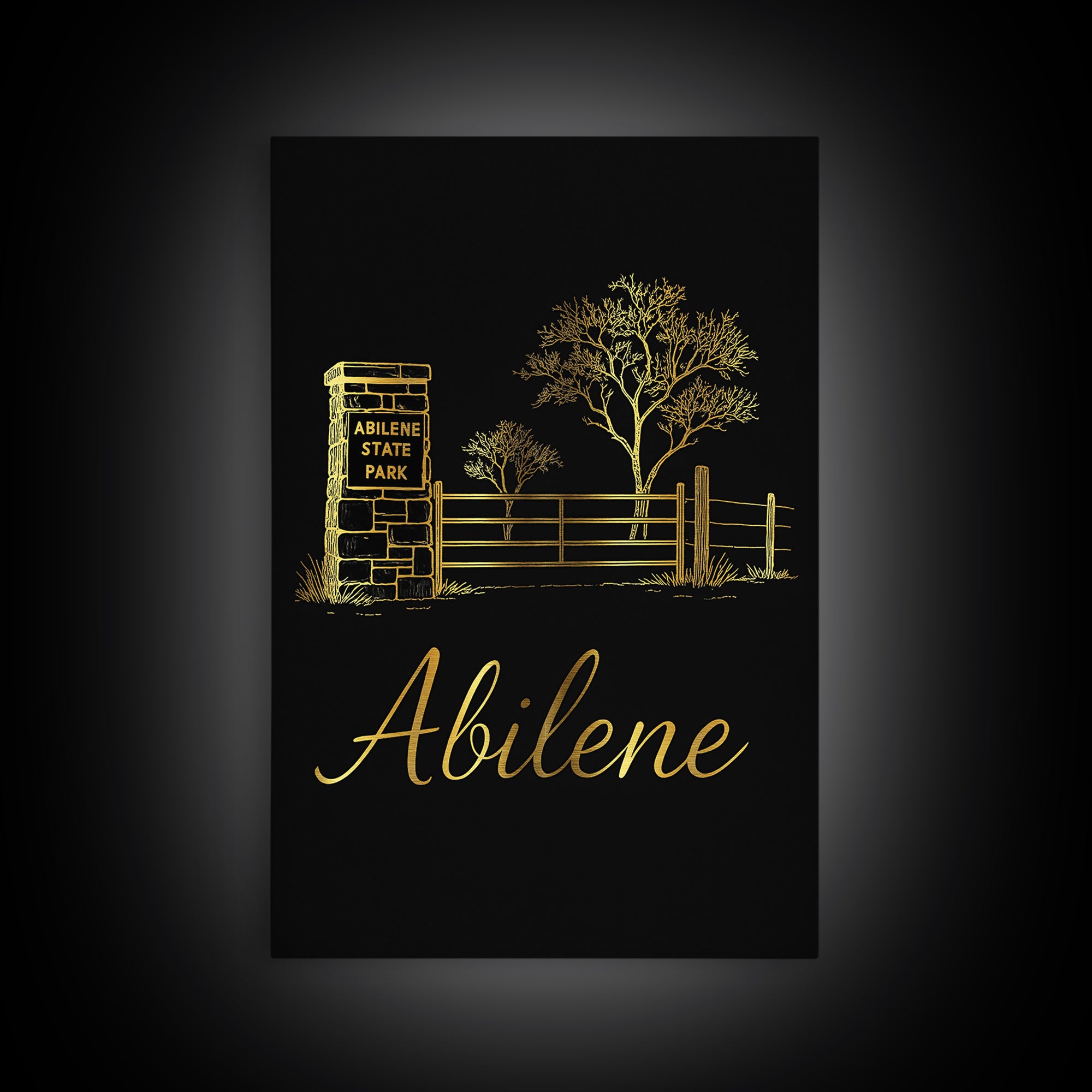 Abilene Texas Travel Poster, Canvas Print, Minimalist Gold Line Art, Abilene City Art, Travel Wall Decor, City Illustration, Home Decor