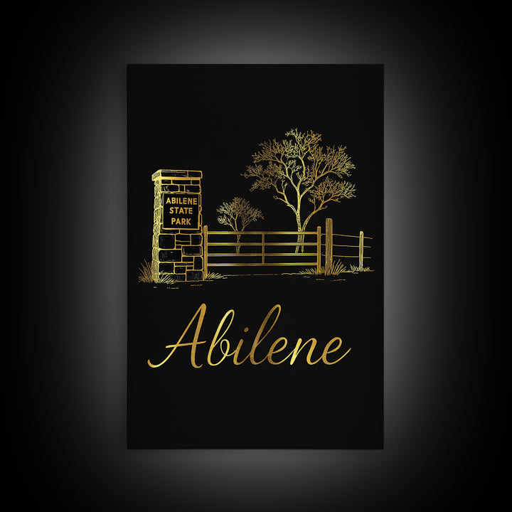 Abilene Texas Travel Poster, Canvas Print, Minimalist Gold Line Art, Abilene City Art, Travel Wall Decor, City Illustration, Home Decor