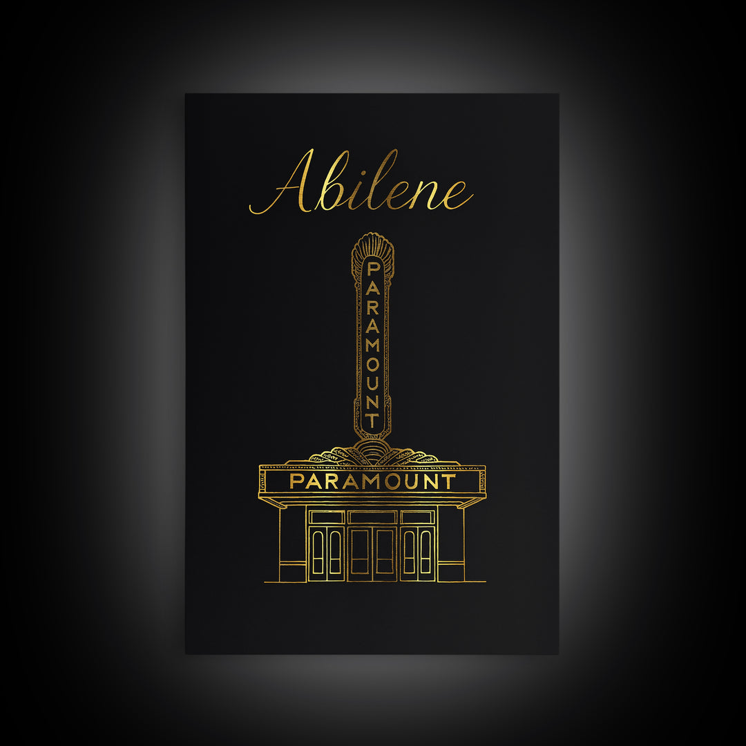 Abilene Travel Poster, Canvas Print, Minimalist Gold Line Art, Abilene Wall Art, Eclectic Wall Decor, Living Room Wall Art, City Poster