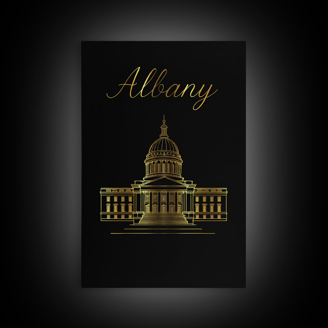 Albany New York Travel Poster, Canvas Print, Gold Outline Poster Art, Albany Art Print, Wanderlust Decor, Fine Art Print, Travel Wall Art
