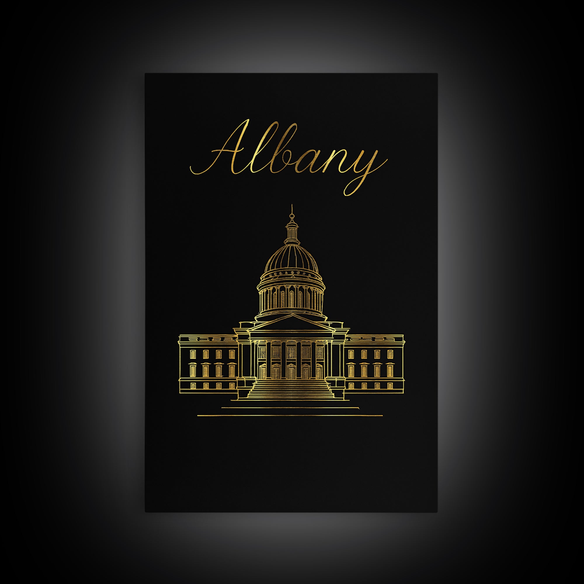 Albany New York Travel Poster, Canvas Print, Gold Outline Poster Art, Albany Art Print, Wanderlust Decor, Fine Art Print, Travel Wall Art