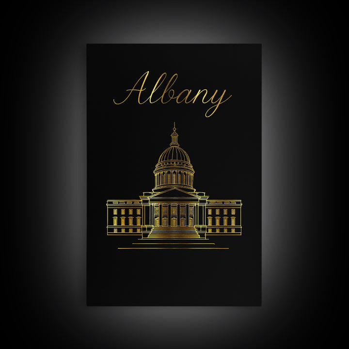 Albany New York Travel Poster, Canvas Print, Gold Outline Poster Art, Albany Art Print, Wanderlust Decor, Fine Art Print, Travel Wall Art
