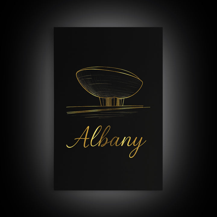 Albany Travel Poster, Framed Canvas Print, Black Gold Minimalist Art, Albany Poster Print, Vintage Travel Print, City Travel Prints