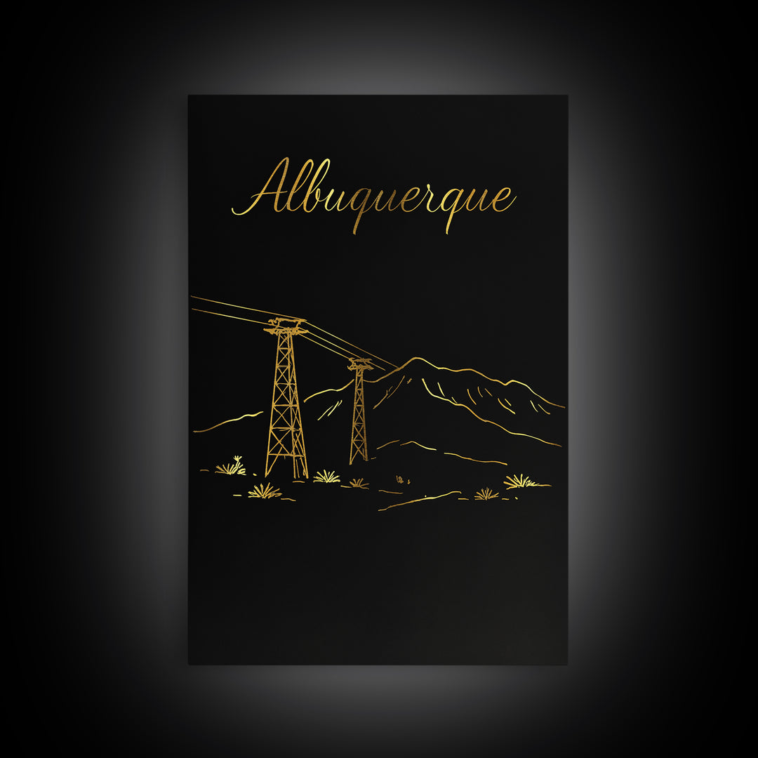 Albuquerque New Mexico Travel Poster, Canvas Print, Dark Minimalist Wall Art, Albuquerque Travel Art, Watercolor Skyline Art
