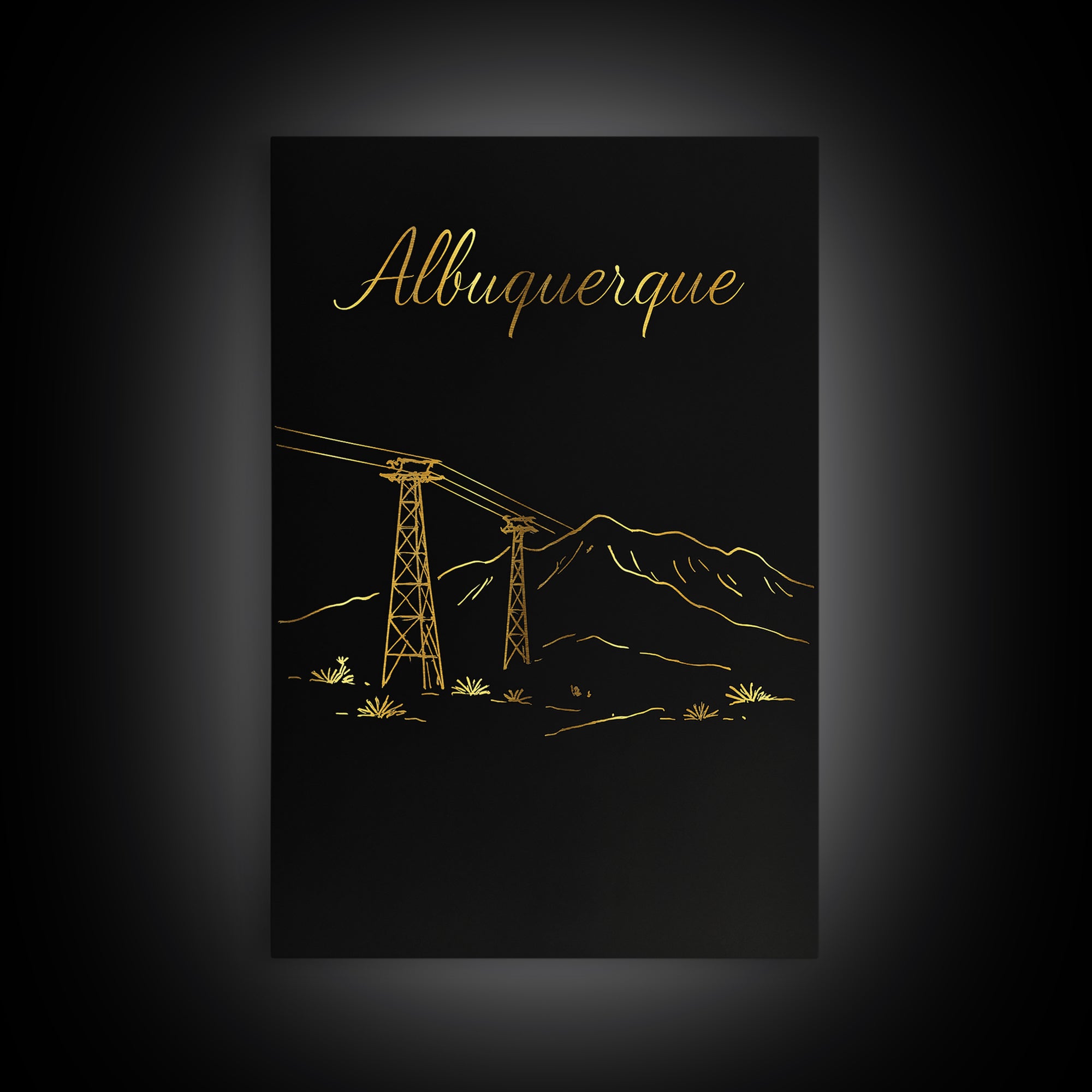 Albuquerque New Mexico Travel Poster, Canvas Print, Dark Minimalist Wall Art, Albuquerque Travel Art, Watercolor Skyline Art