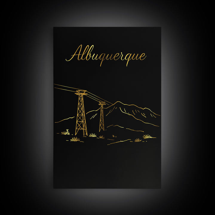 Albuquerque New Mexico Travel Poster, Canvas Print, Dark Minimalist Wall Art, Albuquerque Travel Art, Watercolor Skyline Art