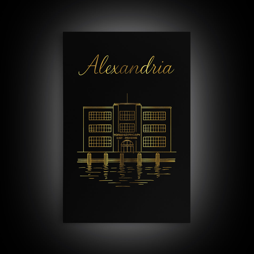 Alexandria Virginia Travel Poster, Canvas Print, Black Gold Minimalist Art, Alexandria Poster Print, Modern Wall Decor, Wanderlust Decor